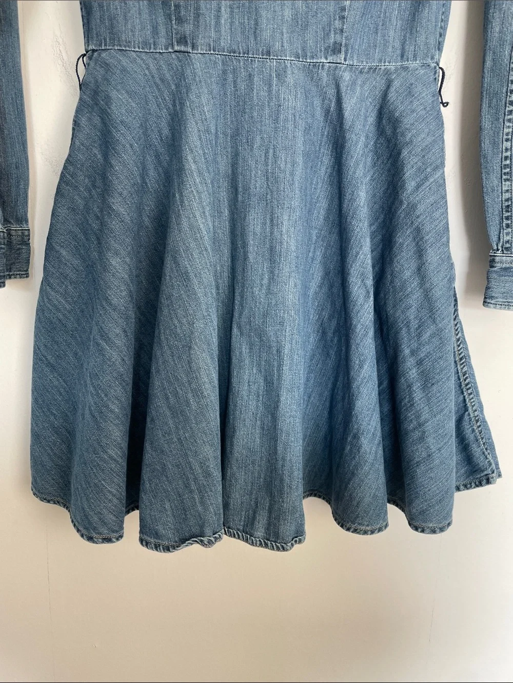 Ralph Lauren Girls' 12 Long Sleeve 2 Pocket Button Down Front Denim Flare Dress